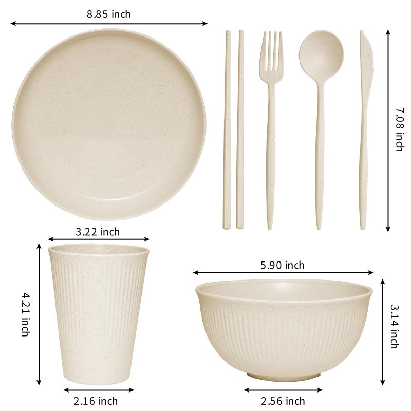 DAPIPIK Wheat Straw Dinnerware Sets -DAPIPIK 42 Piece Unbreakable Dinnerware Sets for 6  Kitchen Plates and Bowls Set  Lightweight Camping Plates Cups and Bowls Set.Dishwasher Microwave Safe Dinnerware - Image 2